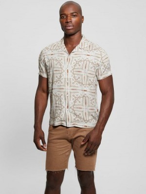 Guess Eco Rayon Tile Shirt Bej | GUESS-SN31214