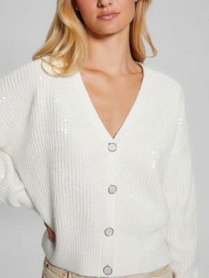Guess Eco Riley Sequin Cardigan Albi | GUESS-SN27255