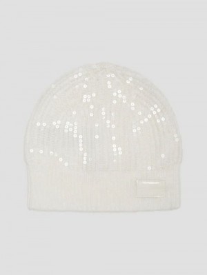 Guess Eco Riley Sequin Sweater Beanie Albi | GUESS-SN30156