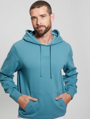 Guess Eco Roy Embossed Hoodie Albastri | GUESS-SN31046
