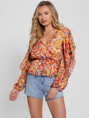 Guess Eco Saskika Drapey Top Portocalii | GUESS-SN27095