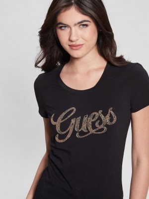 Guess Eco Script Bead Tee Negrii | GUESS-SN27056