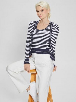 Guess Eco Stripe Ribbed Cardigan Albastri | GUESS-SN27670