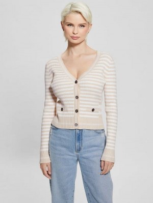 Guess Eco Stripe Ribbed Cardigan Albi | GUESS-SN27213