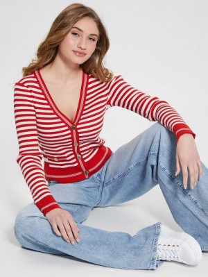 Guess Eco Stripe Ribbed Cardigan Rosii | GUESS-SN27663