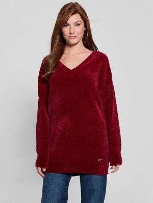Guess Eco Talia Longline Chenille Sweater Rosii | GUESS-SN27254