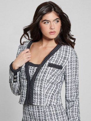 Guess Eco Tosca Tweed Jacket Negrii Albi | GUESS-SN28018