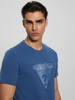 Guess Eco Triangle Crewneck Tee Albastri | GUESS-SN30620