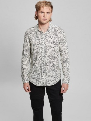 Guess Eco Vintage Paisley Shirt Negrii Albi | GUESS-SN31117