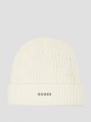 Guess Eco Wool-Blend Cable-Knit Beanie Albi | GUESS-SN31934