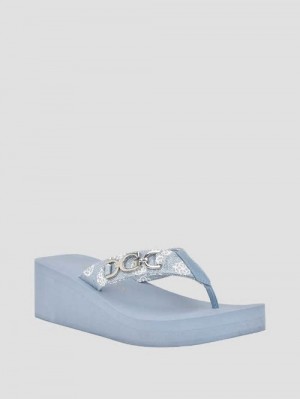 Guess Edany Denim G Buckle Wedge Sandals Albastri | GUESS-SN29594