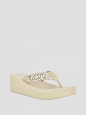 Guess Edany Denim G Buckle Wedge Sandals Bej | GUESS-SN29729