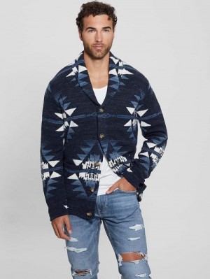 Guess Efisio Southwest Cardigan Albastri | GUESS-SN31038