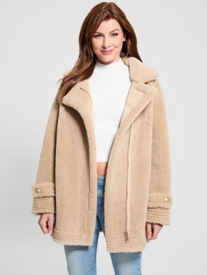 Guess Elisabetta Faux-Shearling Coat Bej | GUESS-SN27986