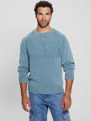 Guess Ellery Stitched Logo Sweater Albastri | GUESS-SN31047