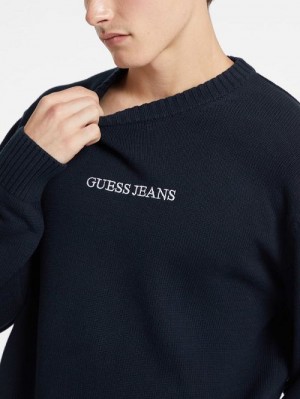 Guess Embroidered Logo Sweater Albastri | GUESS-SN31008