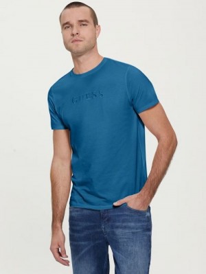 Guess Embroidered Logo Tee Albastri | GUESS-SN30647