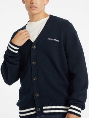 Guess Embroidered Logo Varsity Cardigan Albastri | GUESS-SN30909