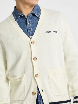 Guess Embroidered Logo Varsity Cardigan Albi | GUESS-SN30912