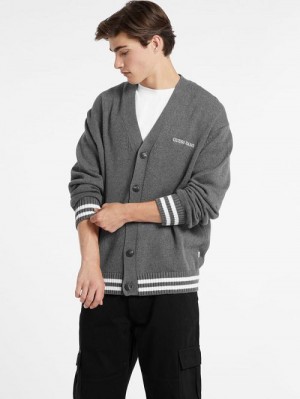 Guess Embroidered Logo Varsity Cardigan Gri | GUESS-SN31000