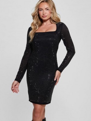 Guess Emilie Rhinestone Dress Negrii | GUESS-SN26964