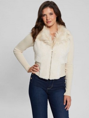 Guess Emma Faux-Fur Vest Albi | GUESS-SN27978