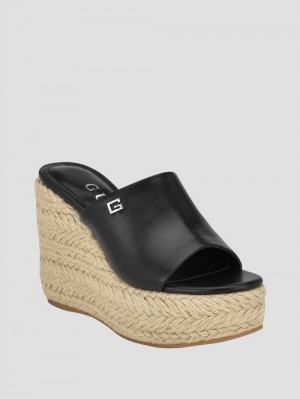 Guess Evba Embossed Espadrille Sandals Negrii | GUESS-SN29751