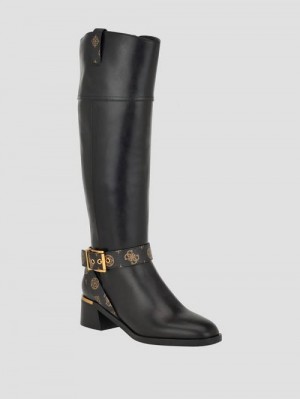 Guess Eveda Buckle Riding Boots Negrii | GUESS-SN29902