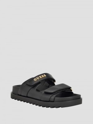 Guess Fabulon Two-Strap Slides Negrii | GUESS-SN29708