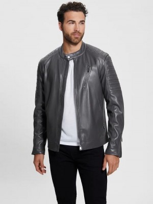 Guess Faux-Leather Biker Jacket Gri | GUESS-SN30770