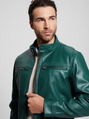 Guess Faux-Leather Biker Jacket Verzi | GUESS-SN30839