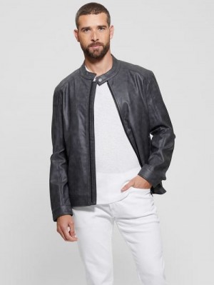 Guess Faux-Leather Moto Jacket Negrii | GUESS-SN30846
