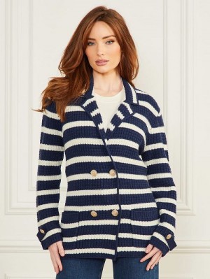 Guess Gaia Sweater Waffle Jacket Albastri | GUESS-SN27990