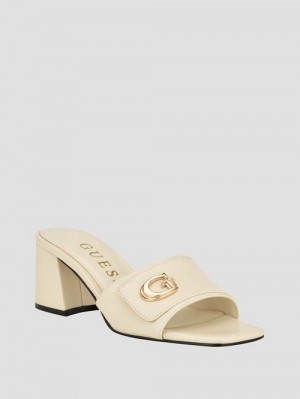 Guess Gallai Block Heel Mules Albi | GUESS-SN29753