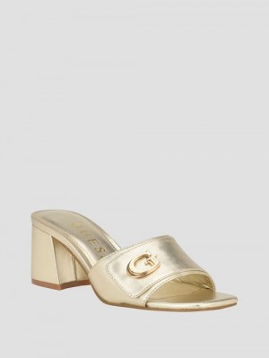 Guess Gallai Block Heel Mules Aurii | GUESS-SN29862
