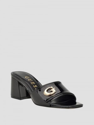 Guess Gallai Block Heel Mules Negrii | GUESS-SN29859