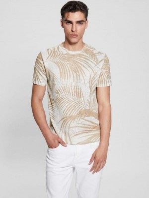 Guess Gauze Baja Palm Tee Bej | GUESS-SN30587