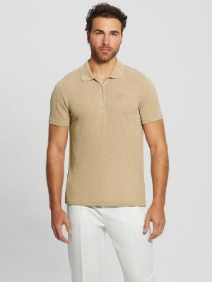Guess Gauze Half-Zip Polo Bej | GUESS-SN31208