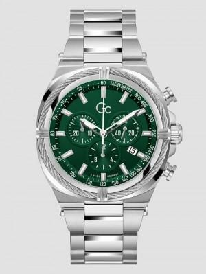 Guess Gc Silver-Tone and Green Chronograph Watch Argintii | GUESS-SN31633