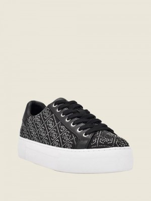 Guess Gelsen Rhinestone Logo Low-Top Sneakers Negrii | GUESS-SN29527