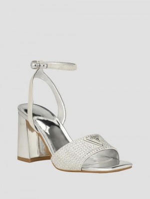 Guess Gelya Triangle Blocked Heels Argintii | GUESS-SN29766