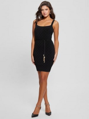 Guess Genna Diamond Knit Sweater Dress Negrii | GUESS-SN26870