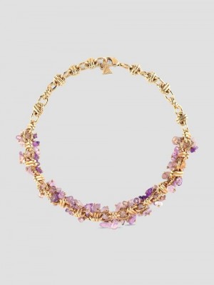 Guess Genuine Amethyst Stone and Gold-Tone Necklace Violet | GUESS-SN30247