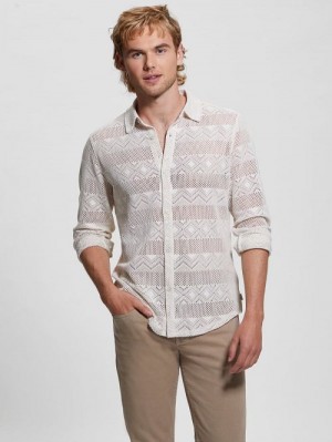 Guess Geo Crochet Shirt Albi | GUESS-SN31251