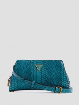 Guess Georgina Top-Zip Crossbody Albastri | GUESS-SN29154