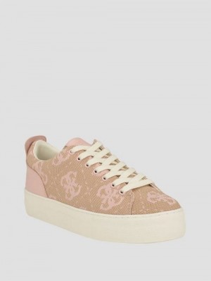 Guess Giaa Logo Print Low-Top Sneakers Bej | GUESS-SN29505