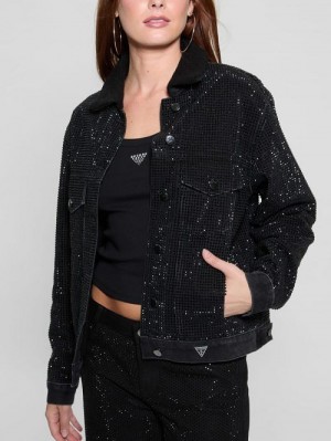 Guess Gilda Rhinestone Denim Jacket Negrii | GUESS-SN27931