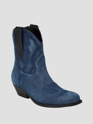 Guess Ginette Denim Cowboy Ankle Booties Albastri | GUESS-SN29910