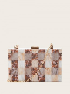 Guess Ginger Checkered Lucite Clutch Portocalii | GUESS-SN28812
