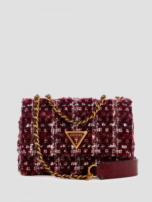 Guess Giully Mini Tweed Convertible Crossbody Rosii | GUESS-SN28847
